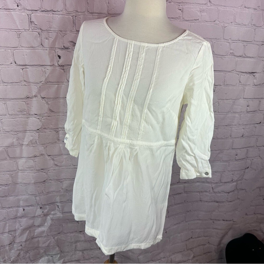J. Jill petite winter White/ ivory Women's Tunic Top petite S 3/4 sleeve neutral